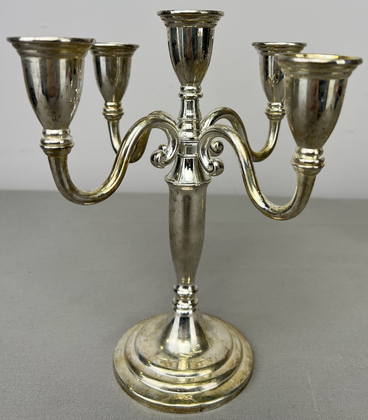 Pair of Candelabras Vintage French Style Metal Five Arm Candle Holders LOT 6485
