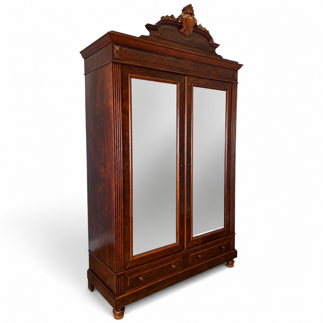 Wardrobe Antique French Style Mahogany Mirrored Two Door Carved Armoire LOT 6543