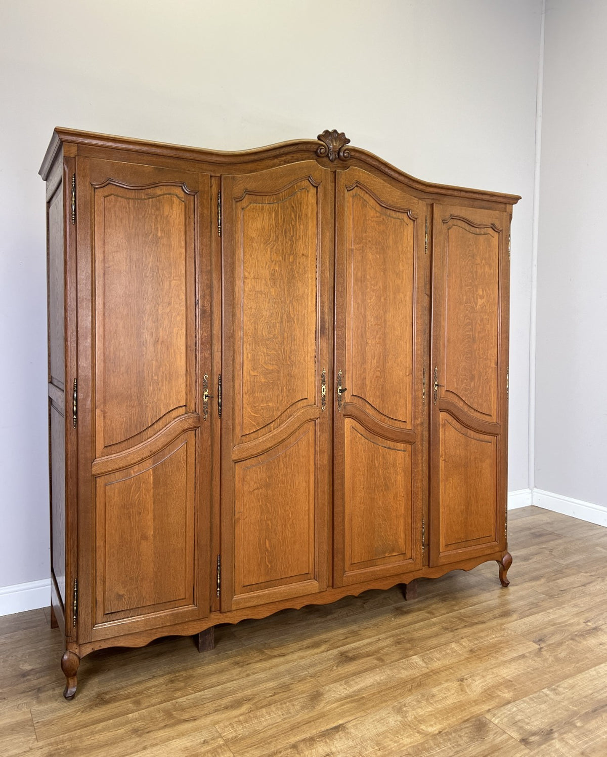 Wardrobe Vintage French Louis XVI Style Oak Four Door Carved Armoire LOT 6500