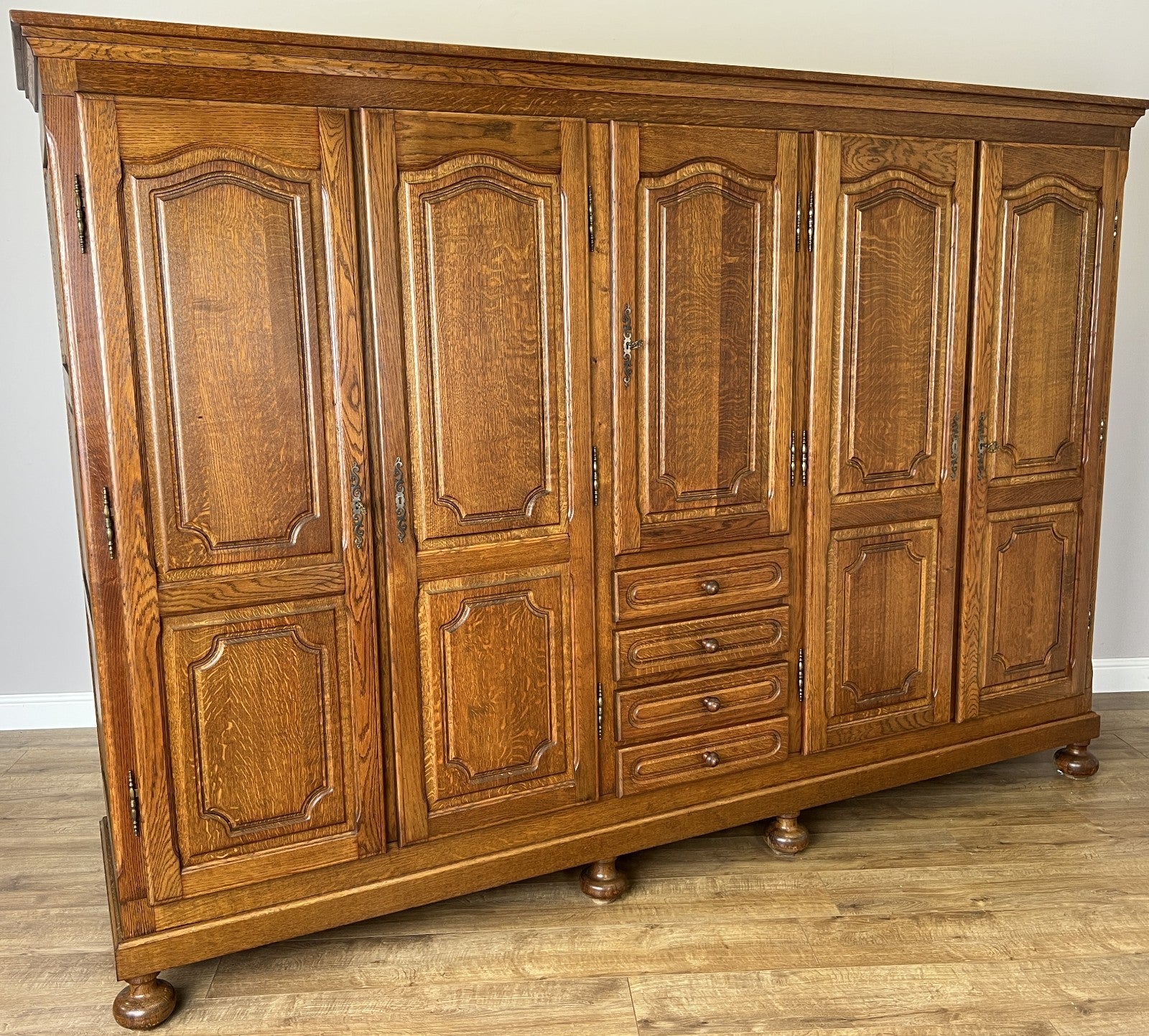 Wardrobe Vintage French Style Five Door Oak Carved Armoire Cabinet LOT 61291