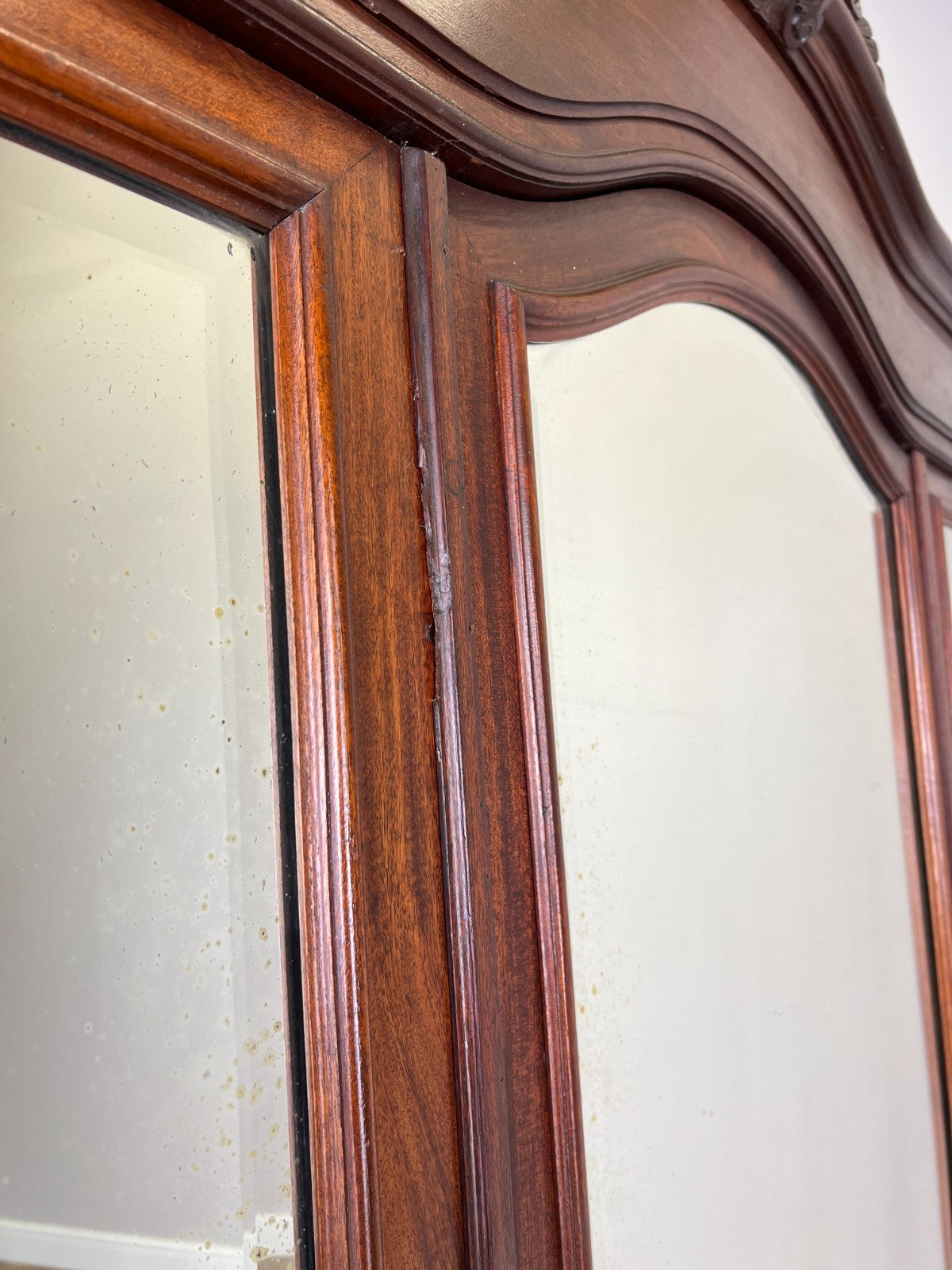 Wardrobe Antique French Style Walnut Two Door Mirrored Carved Armoire LOT 61337