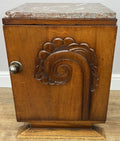 Bedside Table Antique French Art Deco Marble Top Oak Cabinet Nightstand LOT 62380