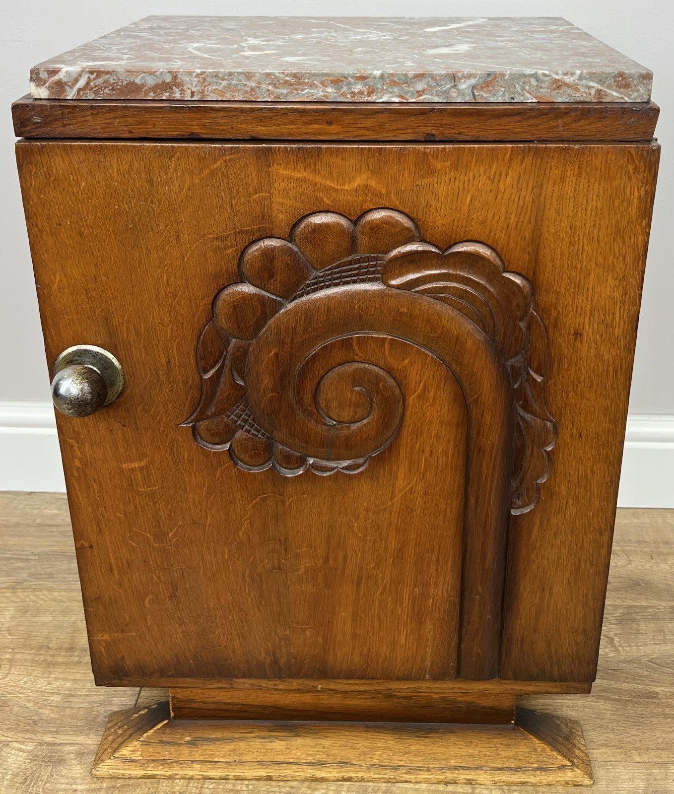 Bedside Table Antique French Art Deco Marble Top Oak Cabinet Nightstand LOT 62380