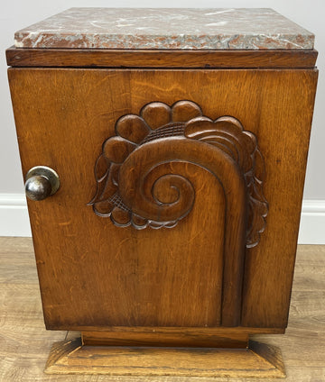 Bedside Table Antique French Art Deco Marble Top Oak Cabinet Nightstand LOT 62380