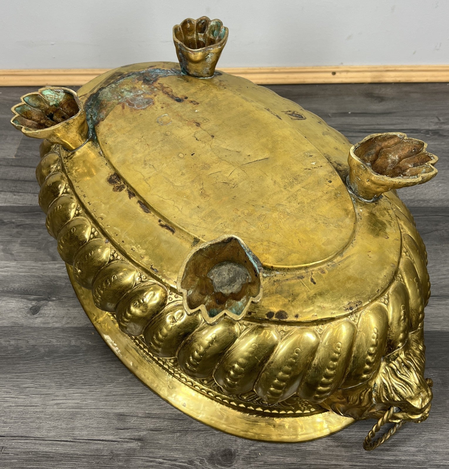 Planter Brass Big Vintage French  Lion Head Jardinière Footed Bowl LOT 425012