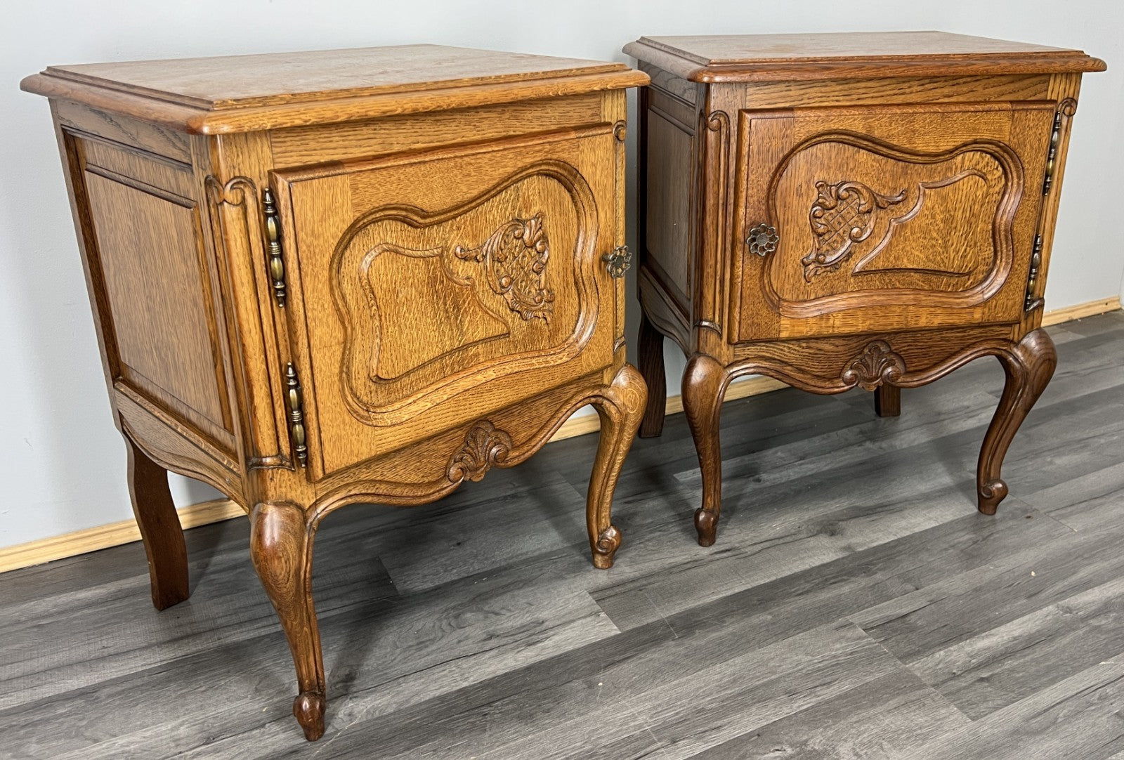 Pair of Bedside Tables Vintage French Louis  XVI Oak Carved Cabinets LOT 44402