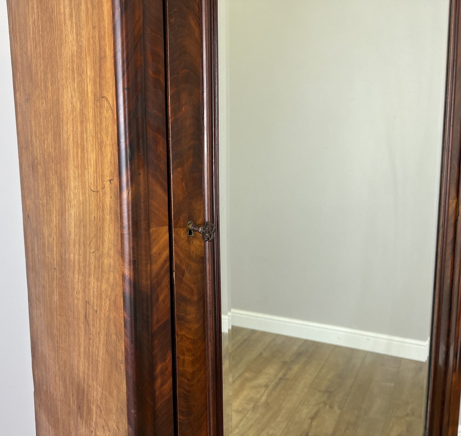 Wardrobe Antique French Style Mahogany Hidden Drawer Mirrored Armoire LOT 61485