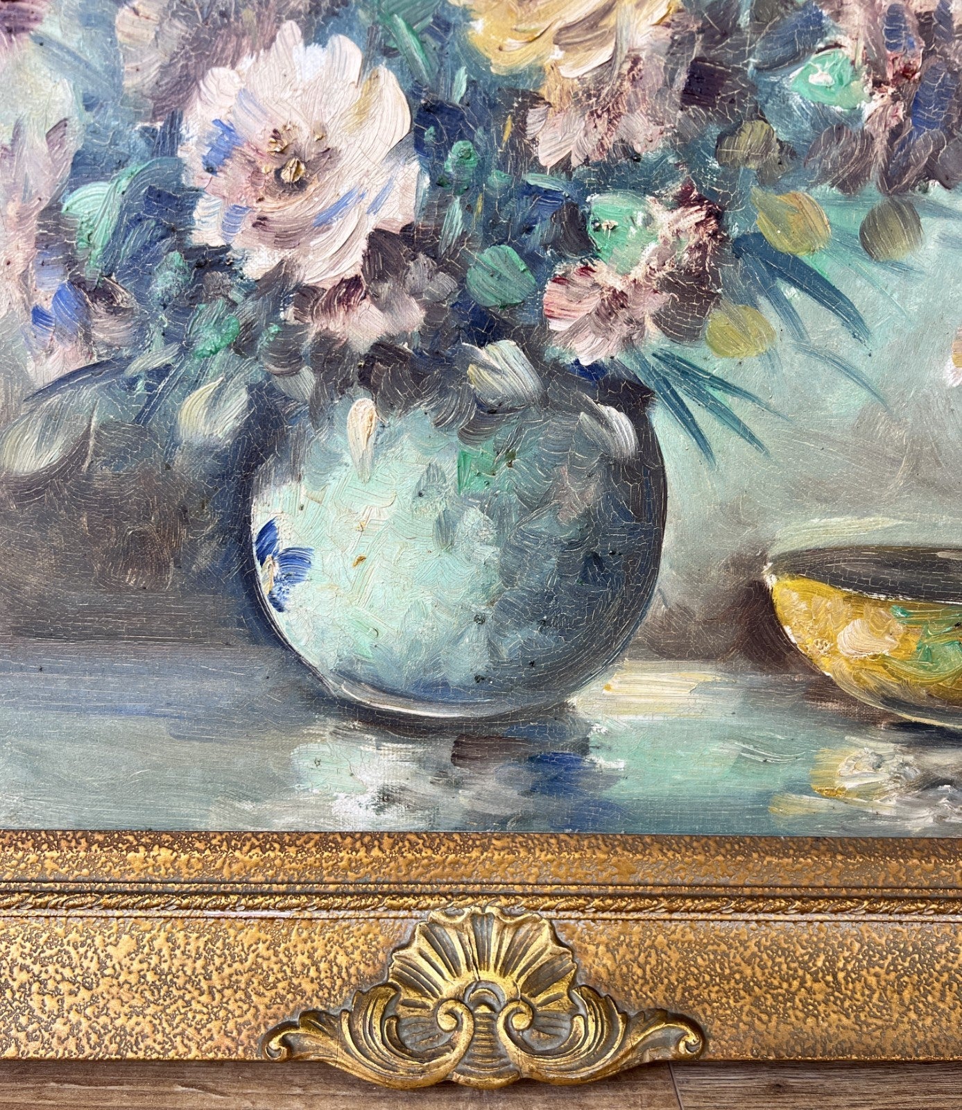 Oil Painting Vintage French Style Signed Floral Gilt Frame Wall Art LOT 61145