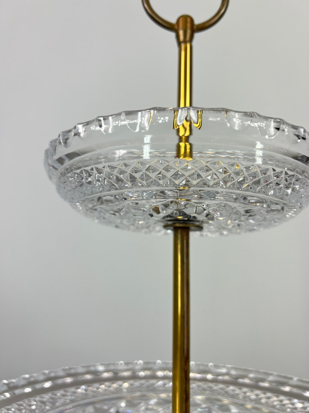 Cake Stand Vintage French Crystal Three Tier Serving Stand Brass Handle LOT 36004