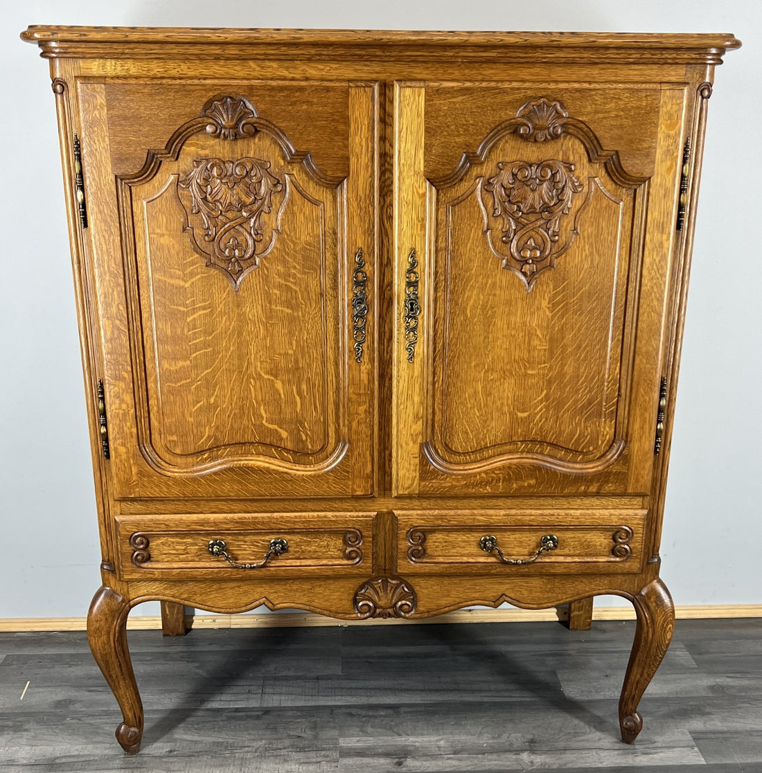 Cabinet Vintage French Louis XVI Oak Carved Cupboard with 2 Drawers LOT 44600