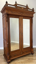 Wardrobe Antique French Oak Two Door Mirrored Carved Armoire Cabinet LOT 61531
