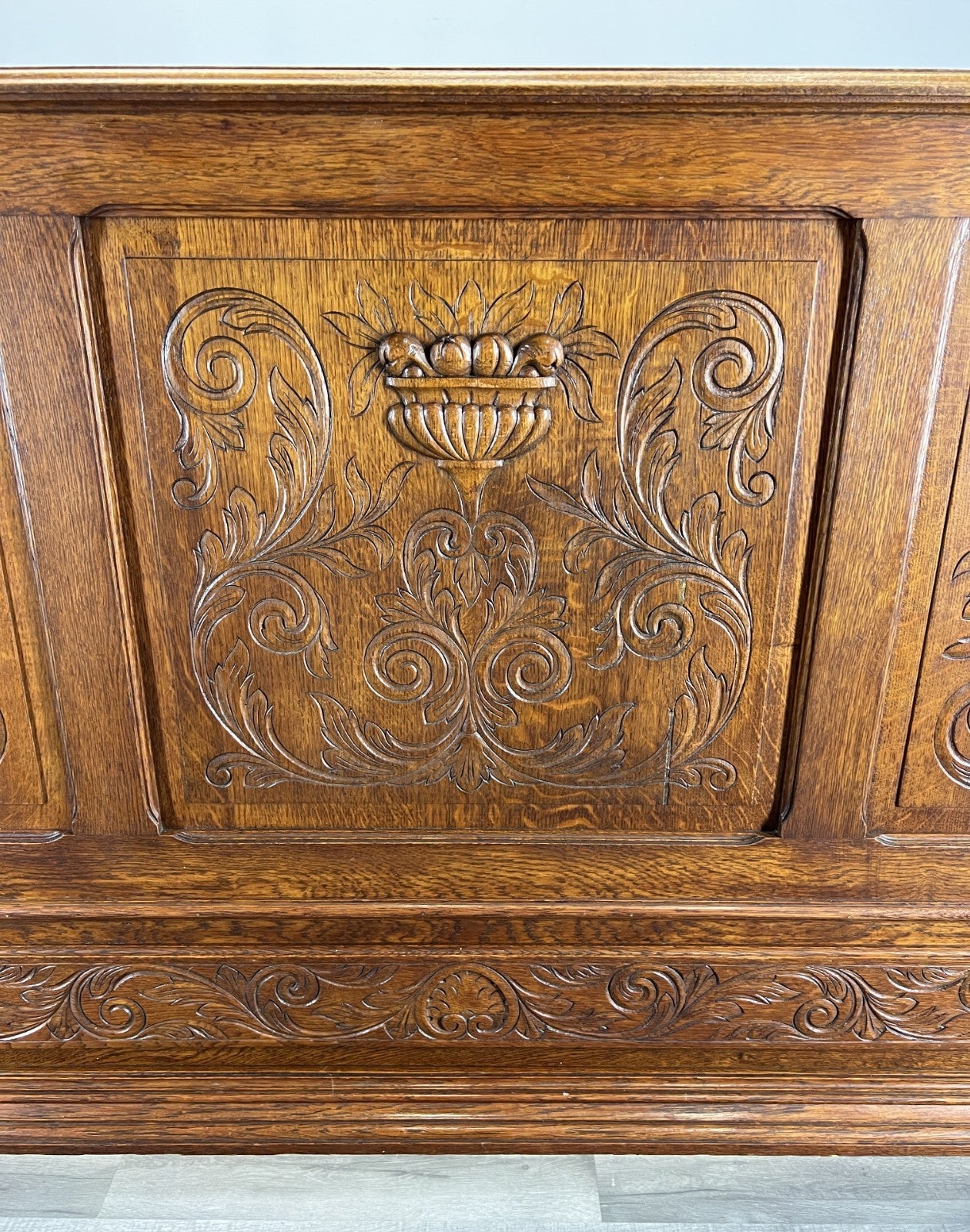Bed Antique French Style Oak Double Bed Frame Carved Headboard LOT 47397