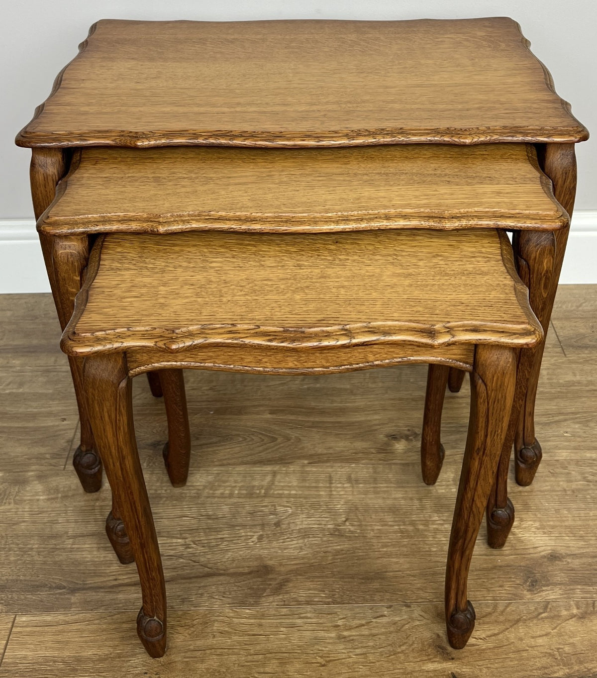 Nested Tables Vintage French Louis Oak Set of Three Carved Tables LOT 6498