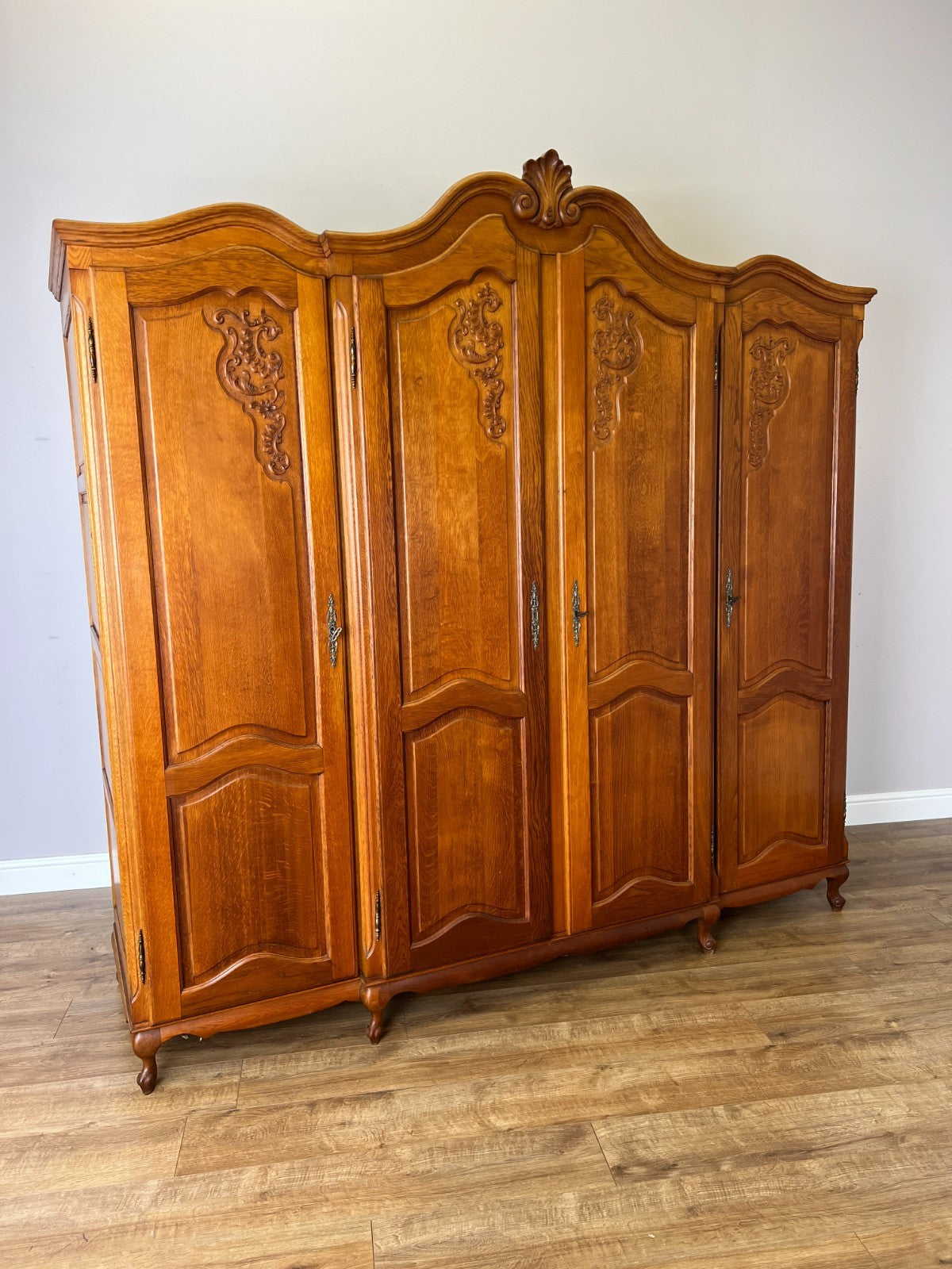 Wardrobe Vintage French Louis XVI Style Oak Four Door Carved Armoire LOT 6491