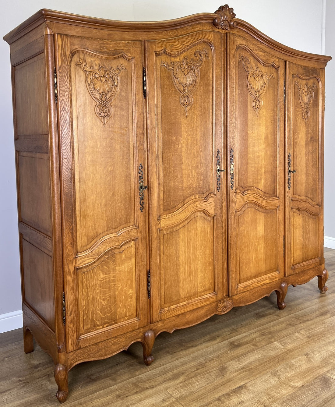 Wardrobe Vintage French Louis XVI Style Oak Four Door Armoire LOT 48590