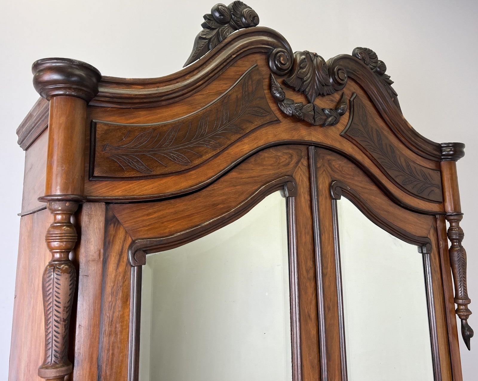 Wardrobe Antique French Style Two Door Walnut Mirrored Carved Armoire LOT 61612
