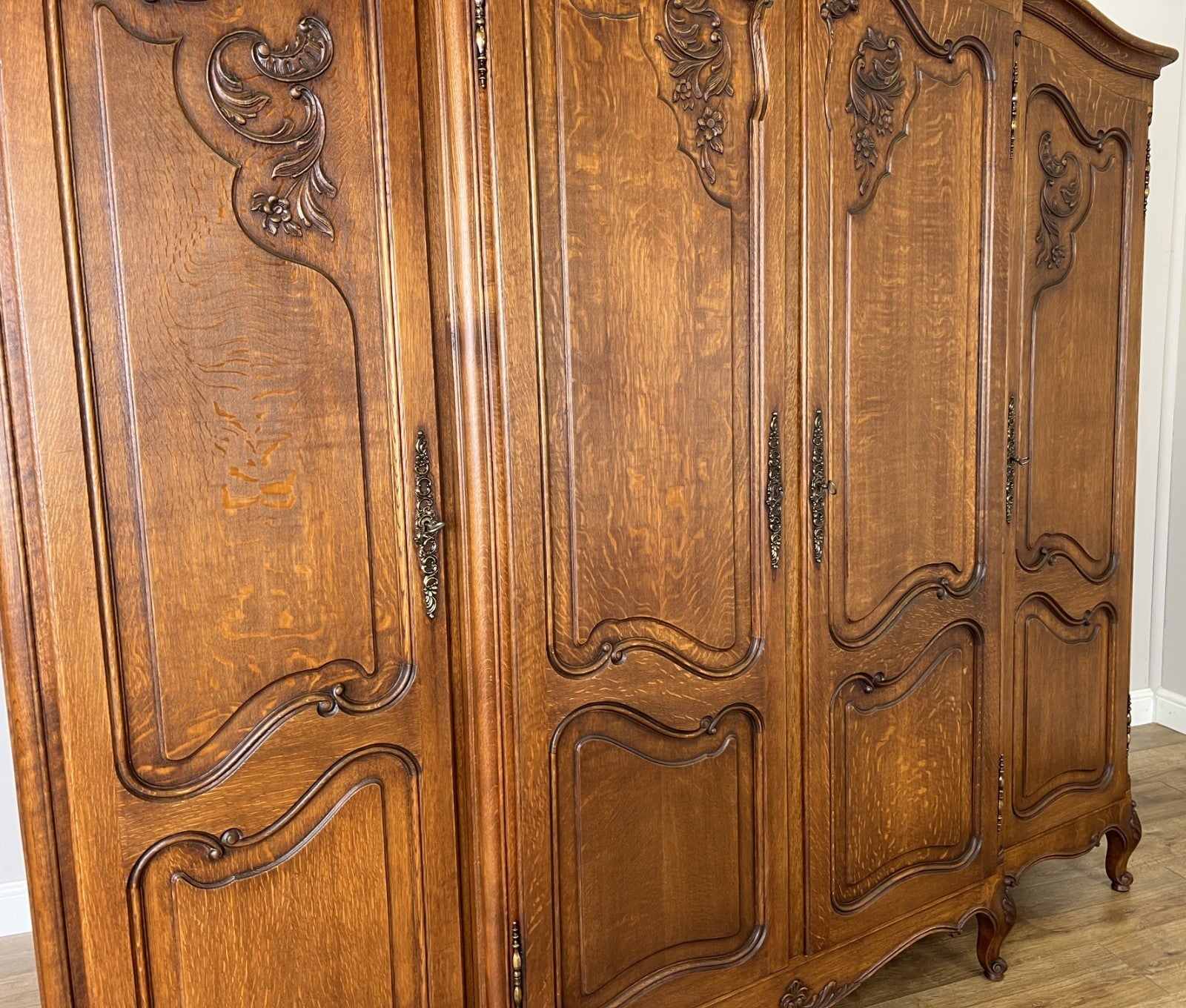 Wardrobe Vintage French Louis XVI Style Four Door Oak Carved Armoire LOT 612611