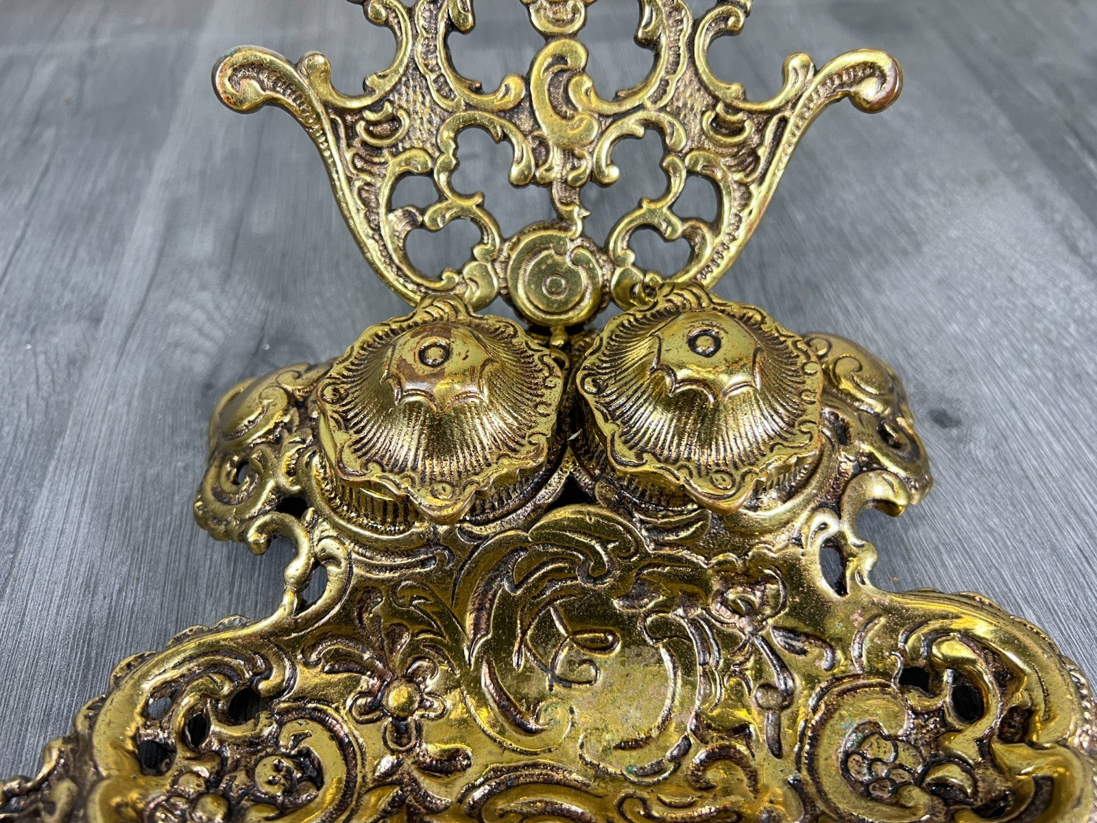 Inkwell Set Vintage French Brass Ornate Desk Accessory LOT 46885
