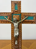 Crucifix Vintage French Style Walnut Religious Cross Metal Figurine LOT 60514