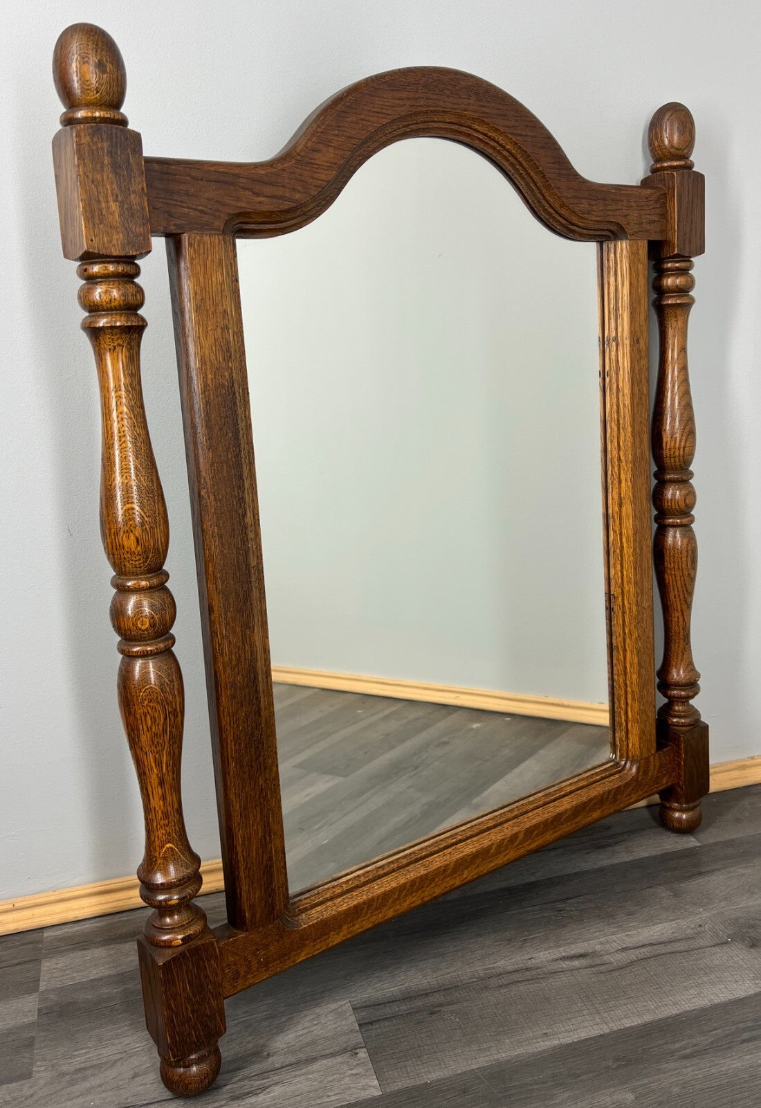Mirror Vintage French Solid Oak Wall Mirror Turned Spindle Frame LOT 36380