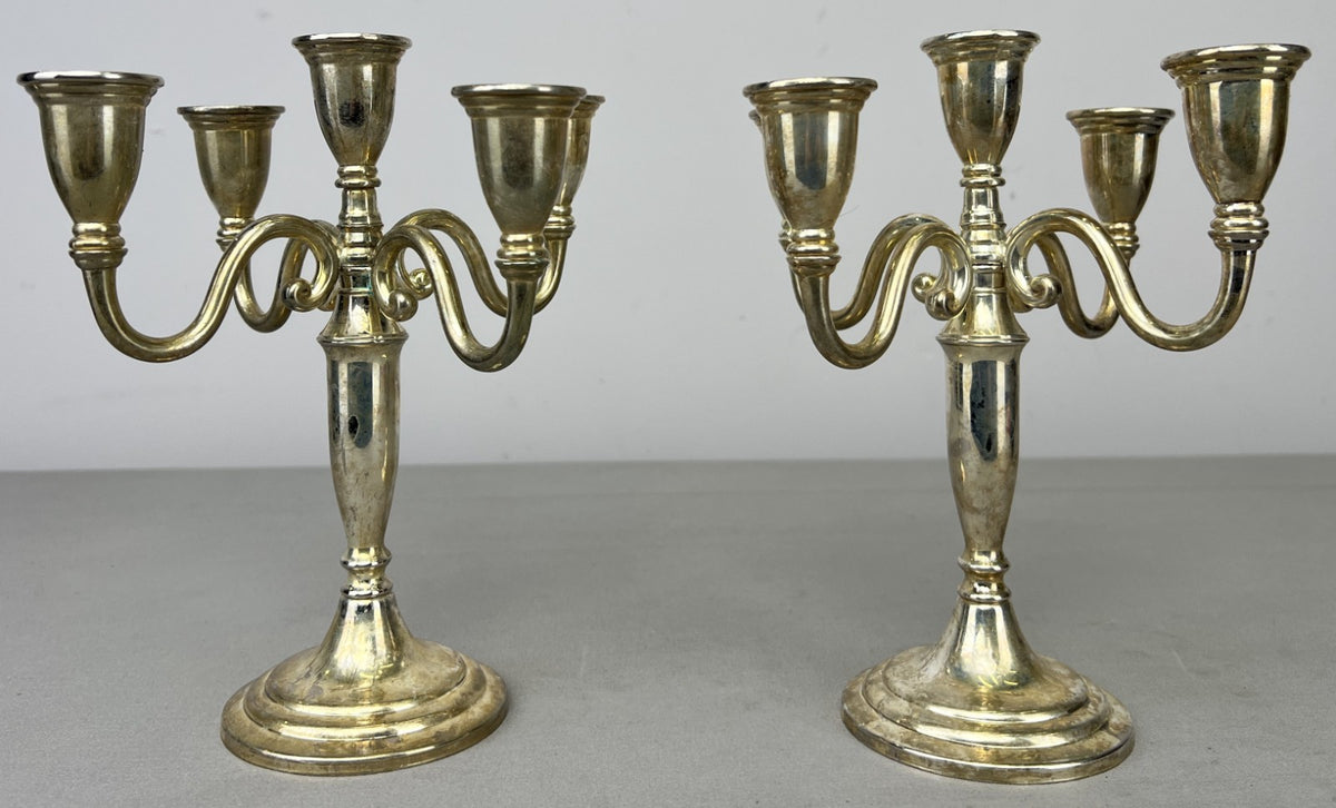 Pair of Candelabras Vintage French Style Metal Five Arm Candle Holders LOT 6484