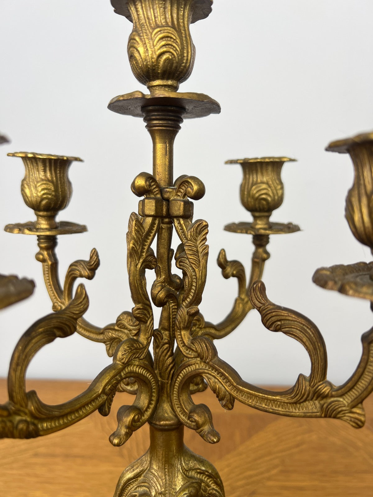 Candelabras Vintage French Brass Pair Ornate 5 Arm Candle Holders LOT 60446