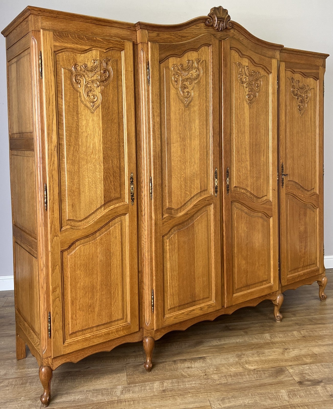 Wardrobe Vintage French Louis XVI Style Oak Four Door Carved Armoire LOT 61043