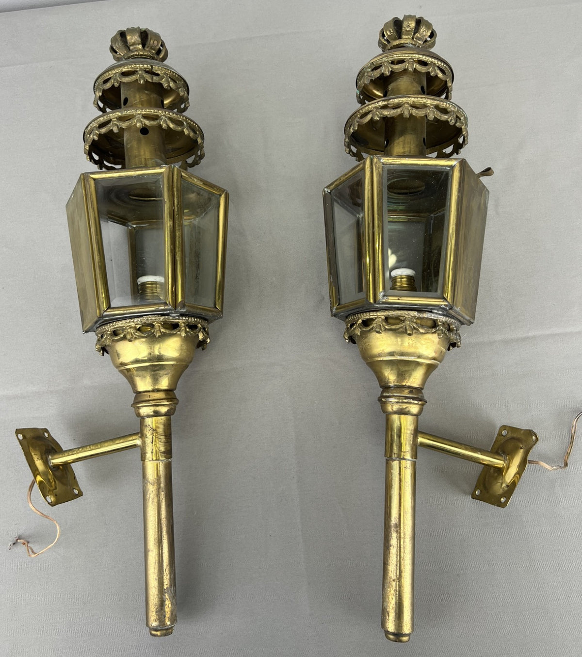 Pair of Wall Lights Antique French Style Lantern Sconces Glass LOT 6478