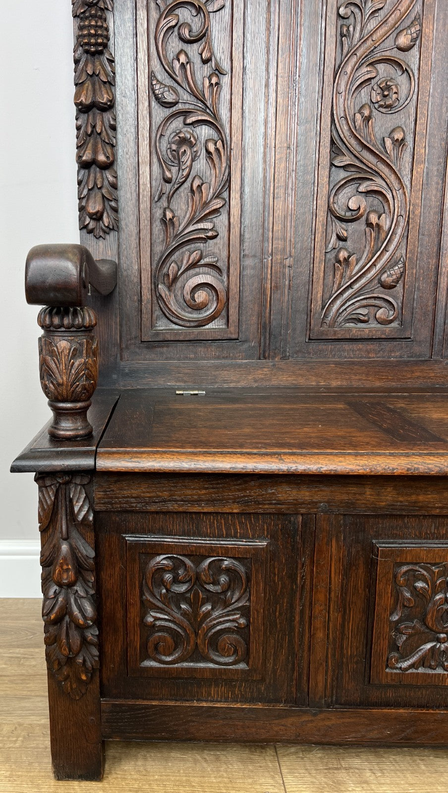 Monks Bench Antique French Style Oak Storage Hall Seat Coffee Bench LOT 62989