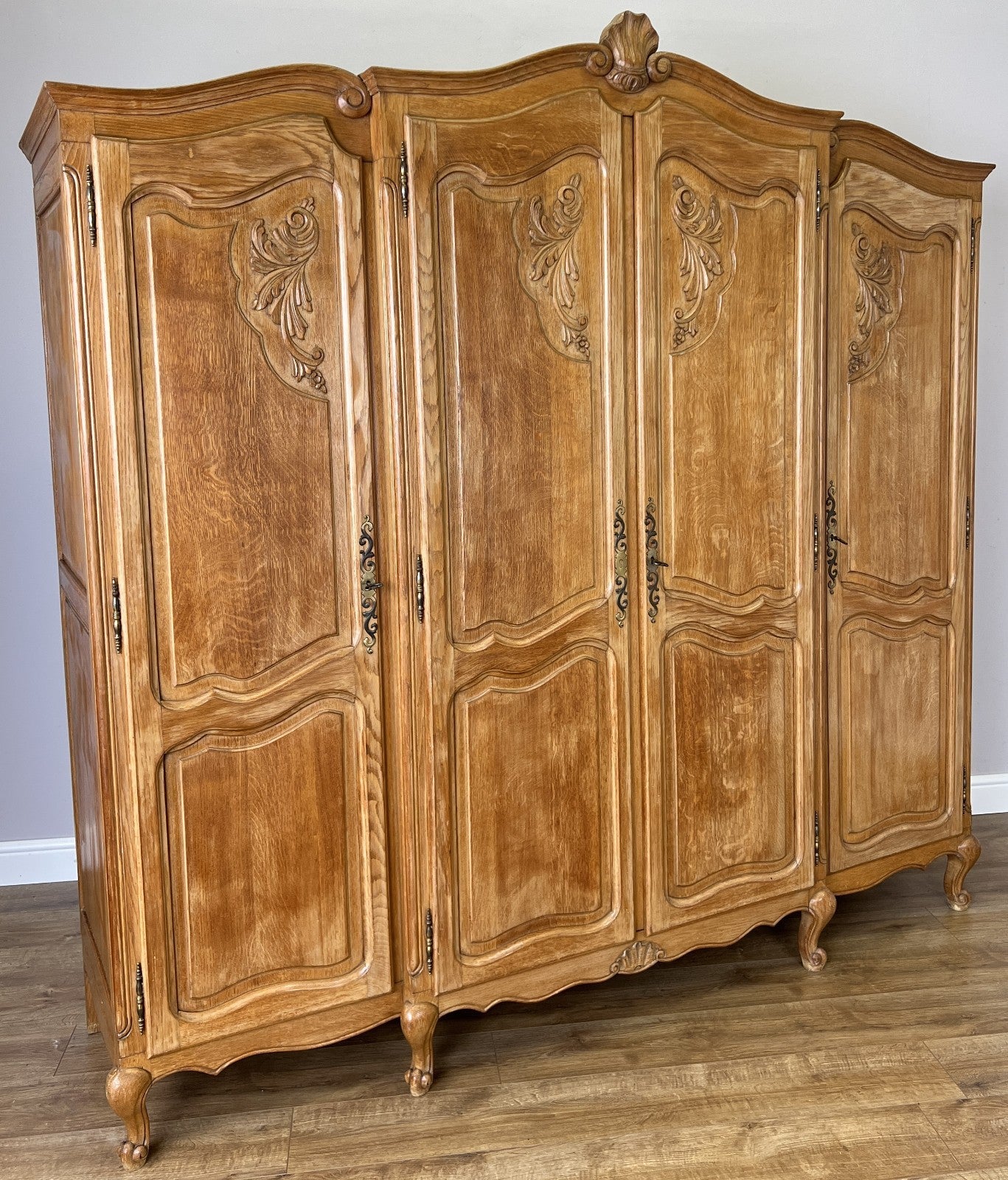 Wardrobe Vintage French Louis XVI Style Oak Four Door Carved Armoire LOT 63840
