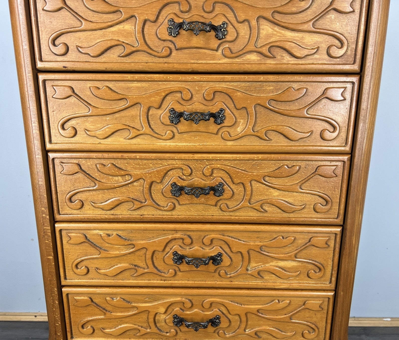 Chest of Drawers Vintage French Louis XVI 5 Drawers Carved Tall Cabinet LOT 45004