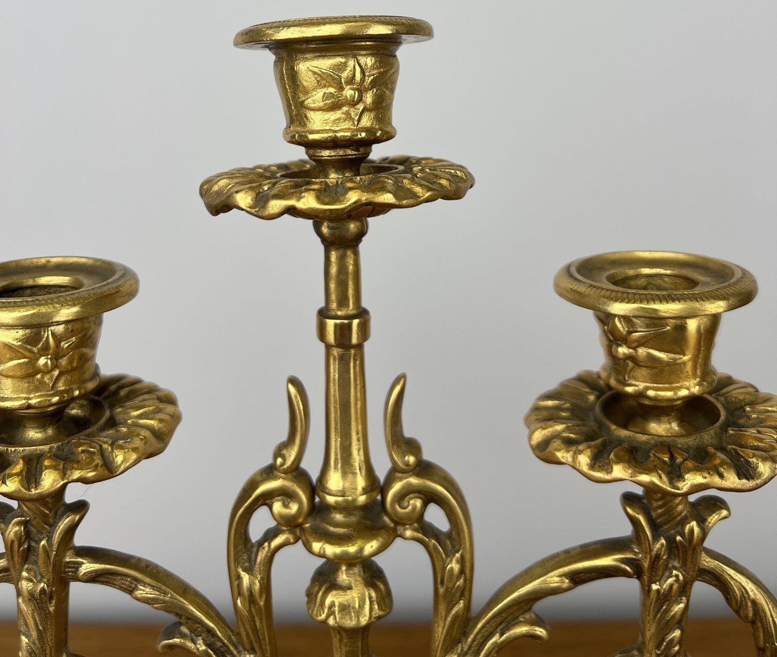 Candelabras Vintage French Brass Pair Ornate 3 Arm Candle Holders LOT 60454