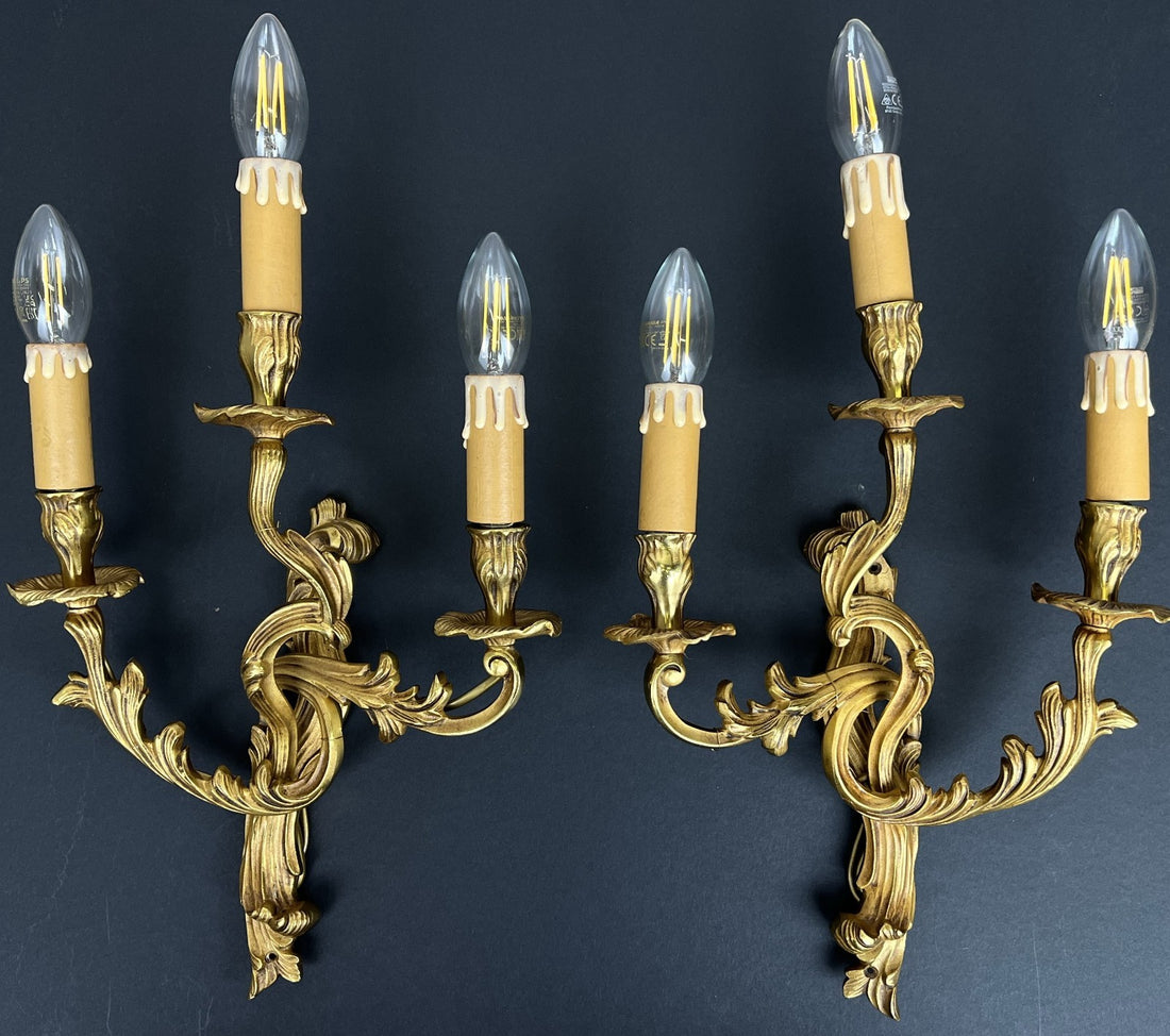 Pair of Wall Sconces Vintage French Ornate Decorative Candle Lights LOT 60850