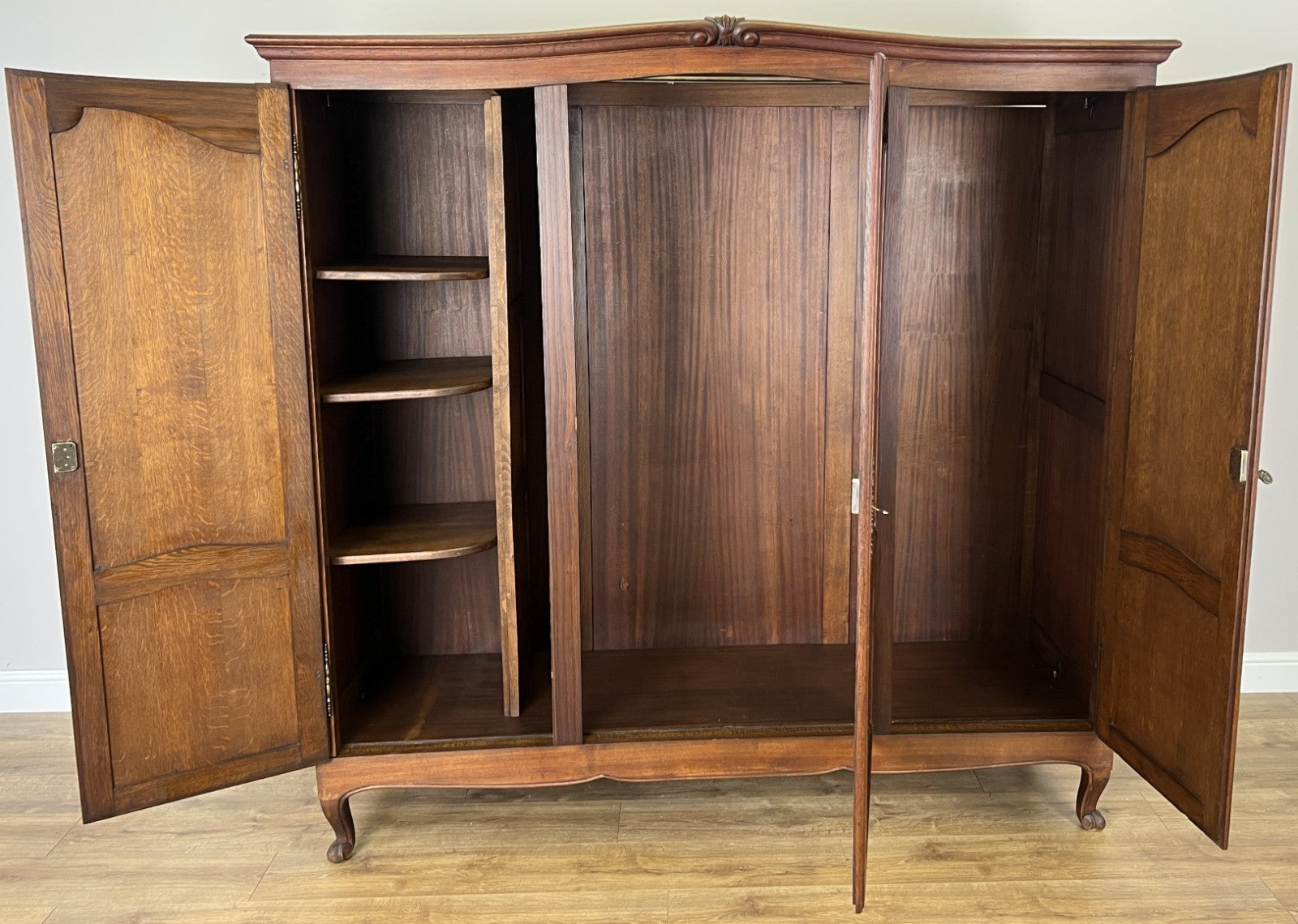 Wardrobe Vintage French Louis XVI Style Oak Three Door Carved Armoire LOT 61188