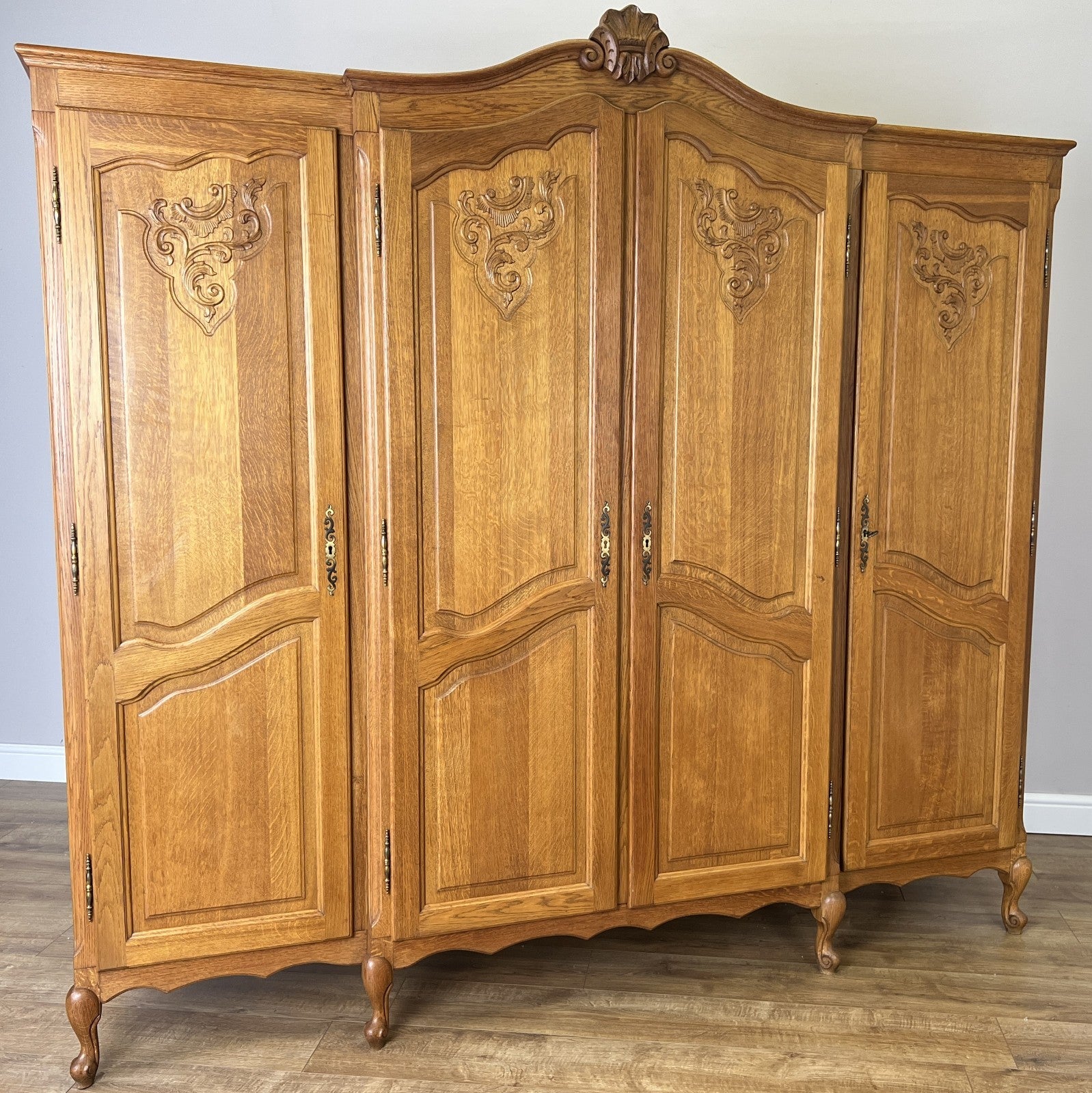 Wardrobe Vintage French Louis XVI Style Oak Four Door Carved Armoire LOT 61042