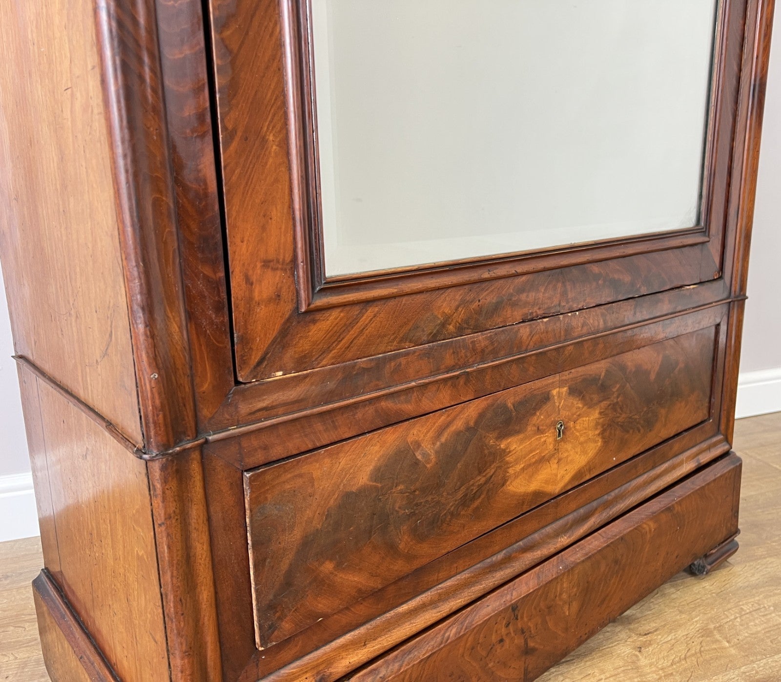 Wardrobe Antique French Style Mahogany Hidden Drawer Mirrored Armoire LOT 61489