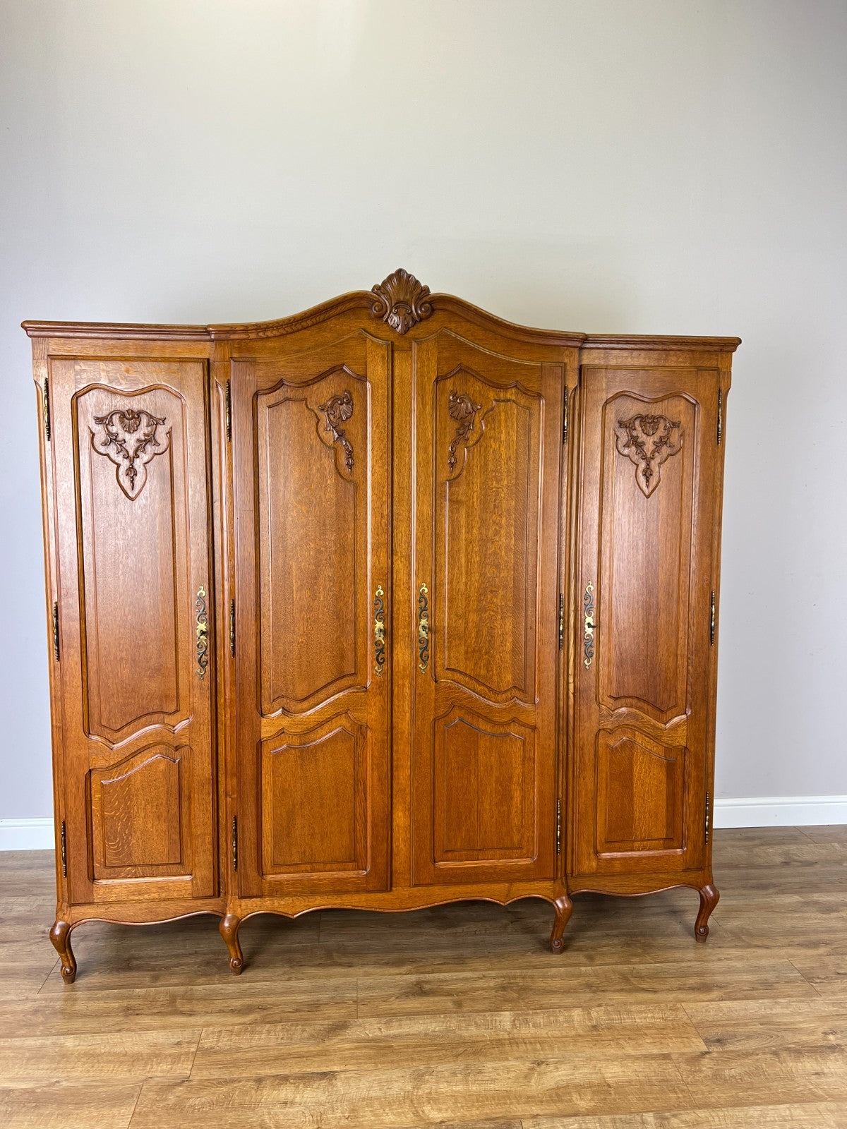 Wardrobe Vintage French Louis XVI Style Oak Four Door Carved Armoire LOT 6503