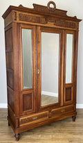 Wardrobe Antique French Two Door Oak Mirrored Carved Armoire Cabinet LOT 60821
