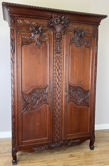 Wardrobe Antique French Style Walnut Two Door Carved Armoire LOT 6499
