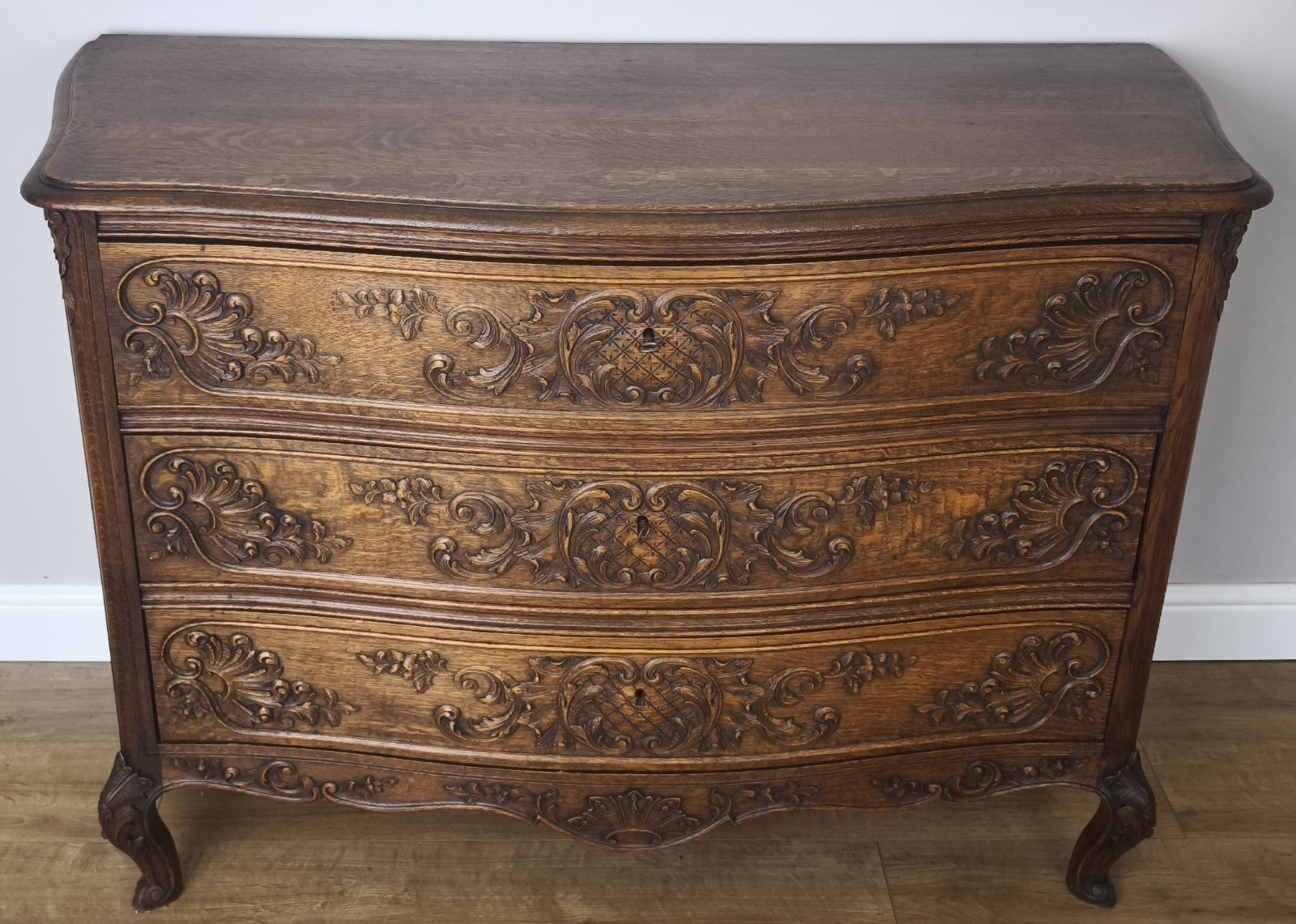 Chest of Drawers Vintage French Louis XVI Oak Carved 3 Drawer Cabinet LOT 60103