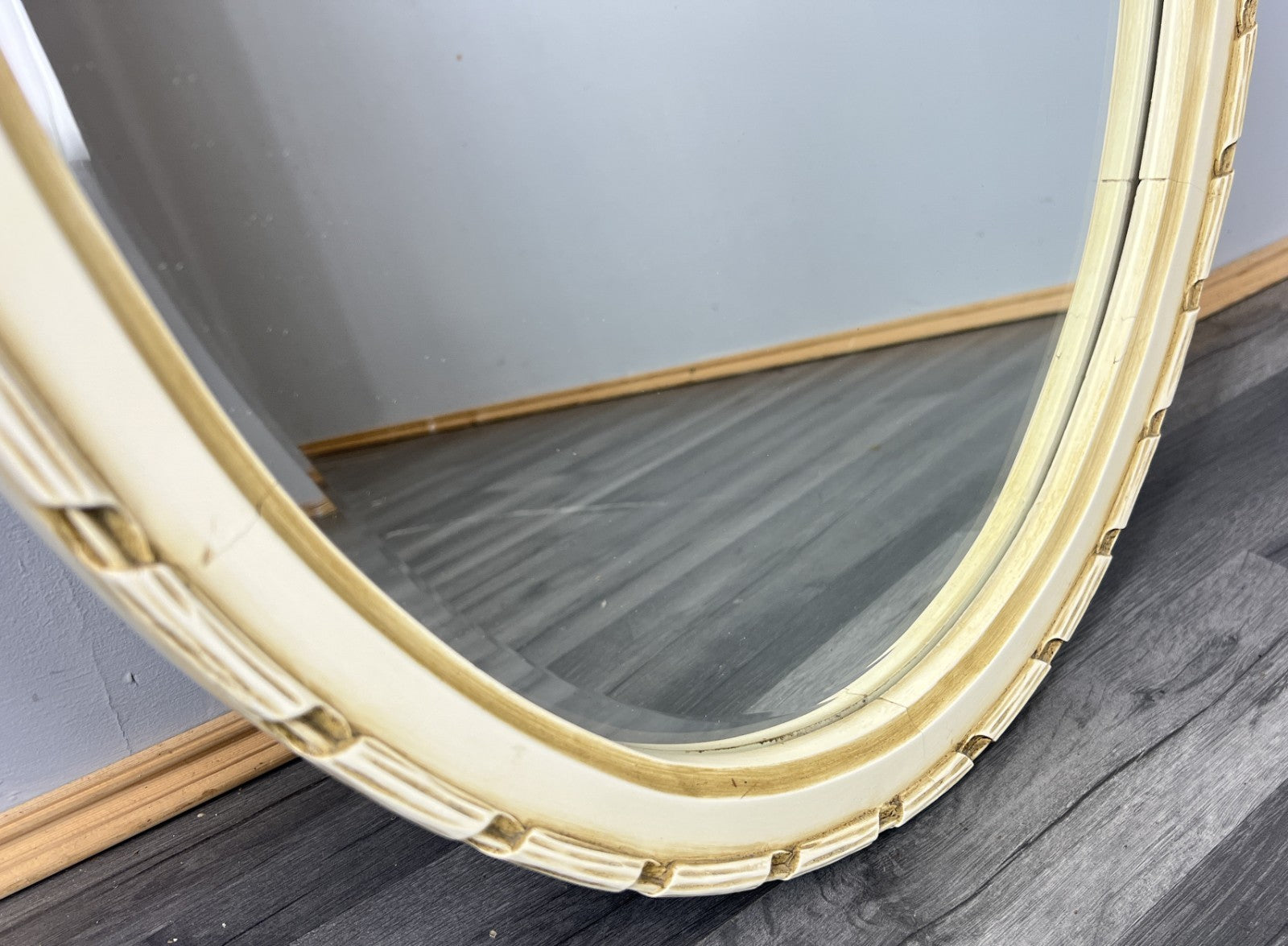 Vintage French Shabby Chic Carved Wall Mirror Ornate Oval Wall Frame LOT 45063