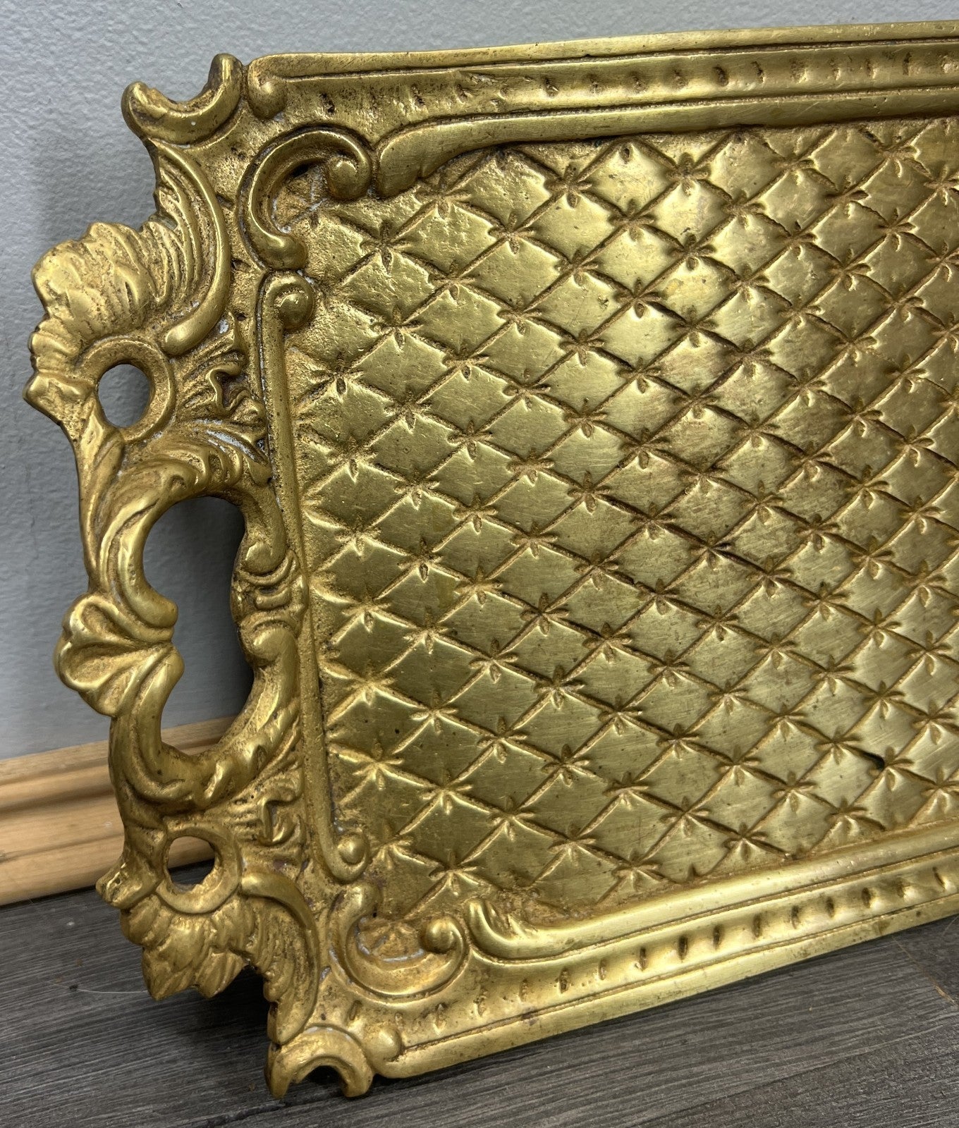 Tray Antique French Brass Ornate Serving Tray with Handles Decorative LOT 44597