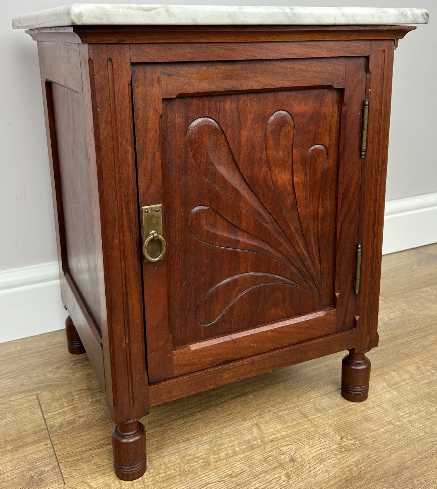 Bedside Table Antique French Style Marble Top Walnut Cabinet Nightstand LOT 62373