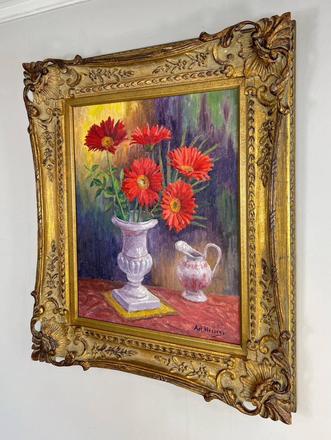 Vintage French Oil Painting Floral Still Life Framed Carved Signed LOT 51120