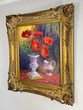 Vintage French Oil Painting Floral Still Life Framed Carved Signed LOT 51121