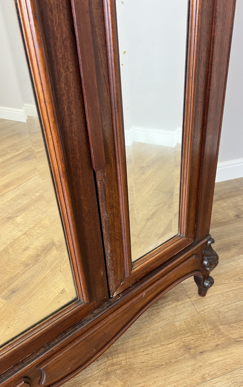 Wardrobe Antique French Style Walnut Two Door Mirrored Carved Armoire LOT 613318