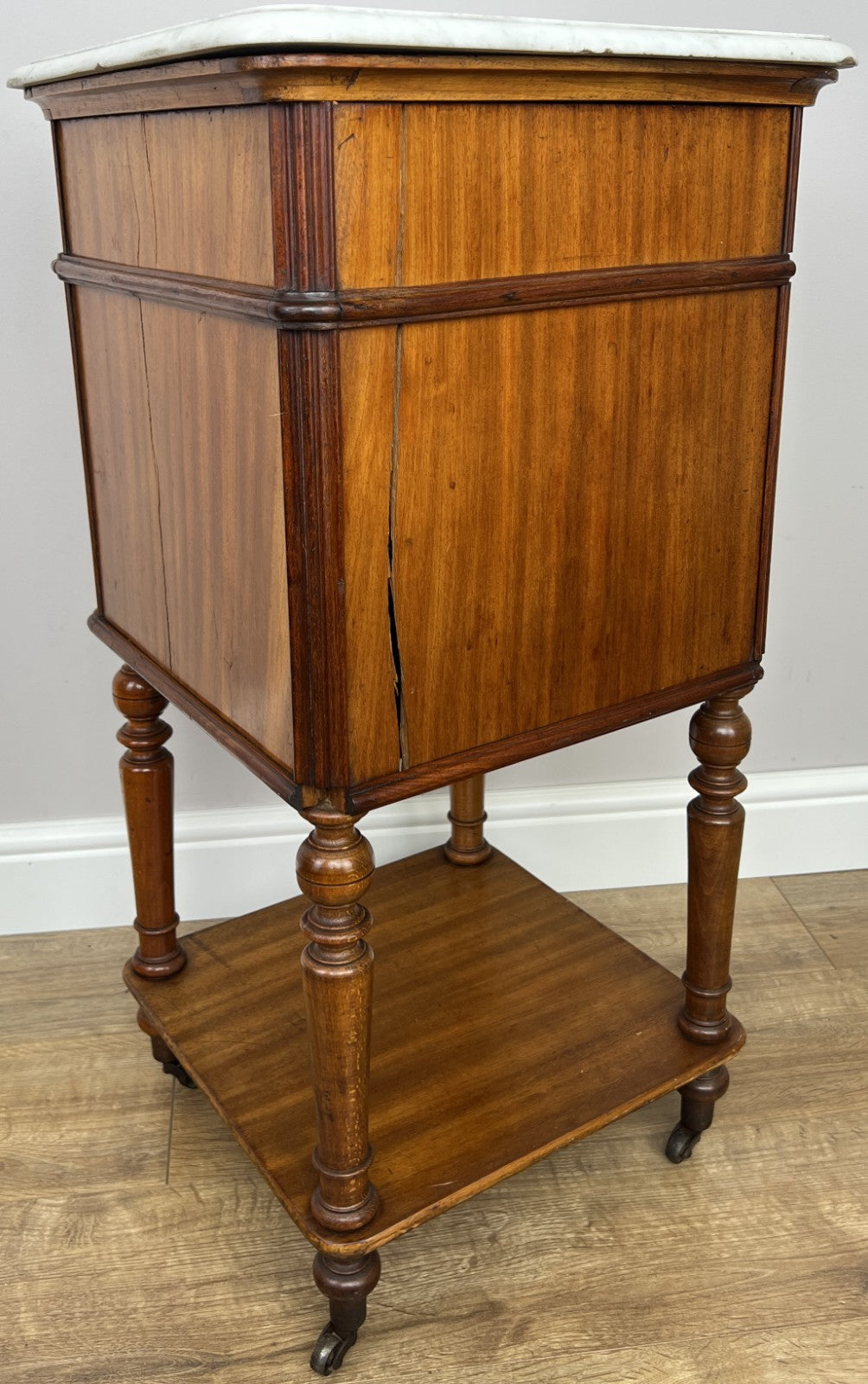 Bedside Table Antique French Style Marble Top Walnut Cabinet Nightstand LOT 62424