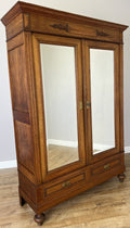 Wardrobe Antique French Style Oak Two Door Carved Mirrored Armoire LOT 61620