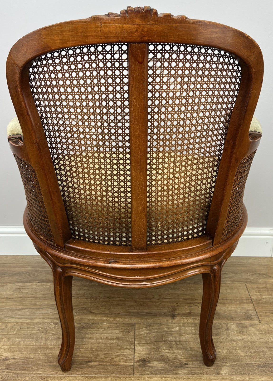 Armchair Vintage French Style Cane Upholstered Accent Carved Chair LOT 63114