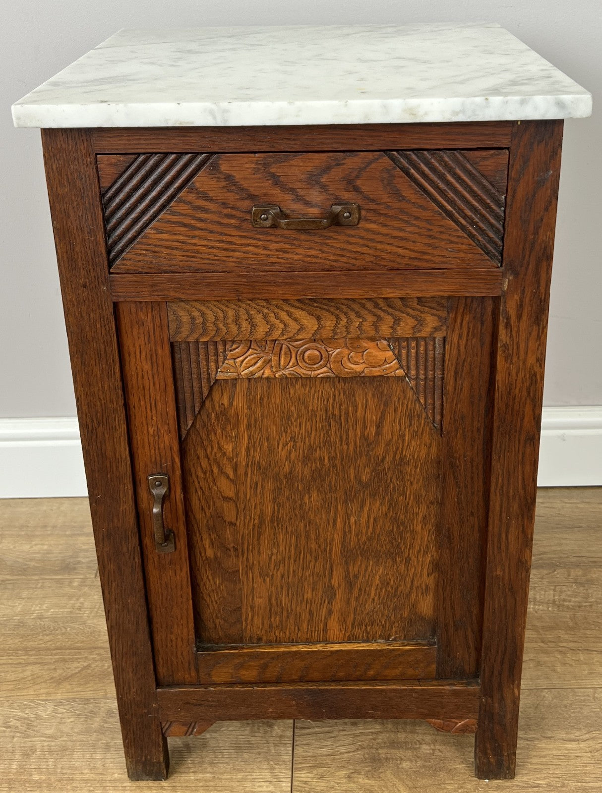 Bedside Table Antique French Marble Top Oak Cabinet Carved Cupboard LOT 62000